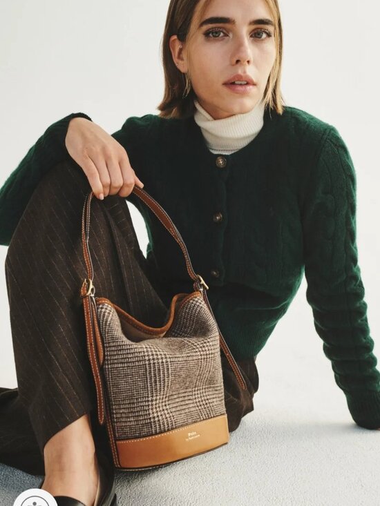 Polo Ralph Lauren Handbags - Polo Ralph Lauren Wool Glen Plaid & Suede Bucket Bag MSRP $548